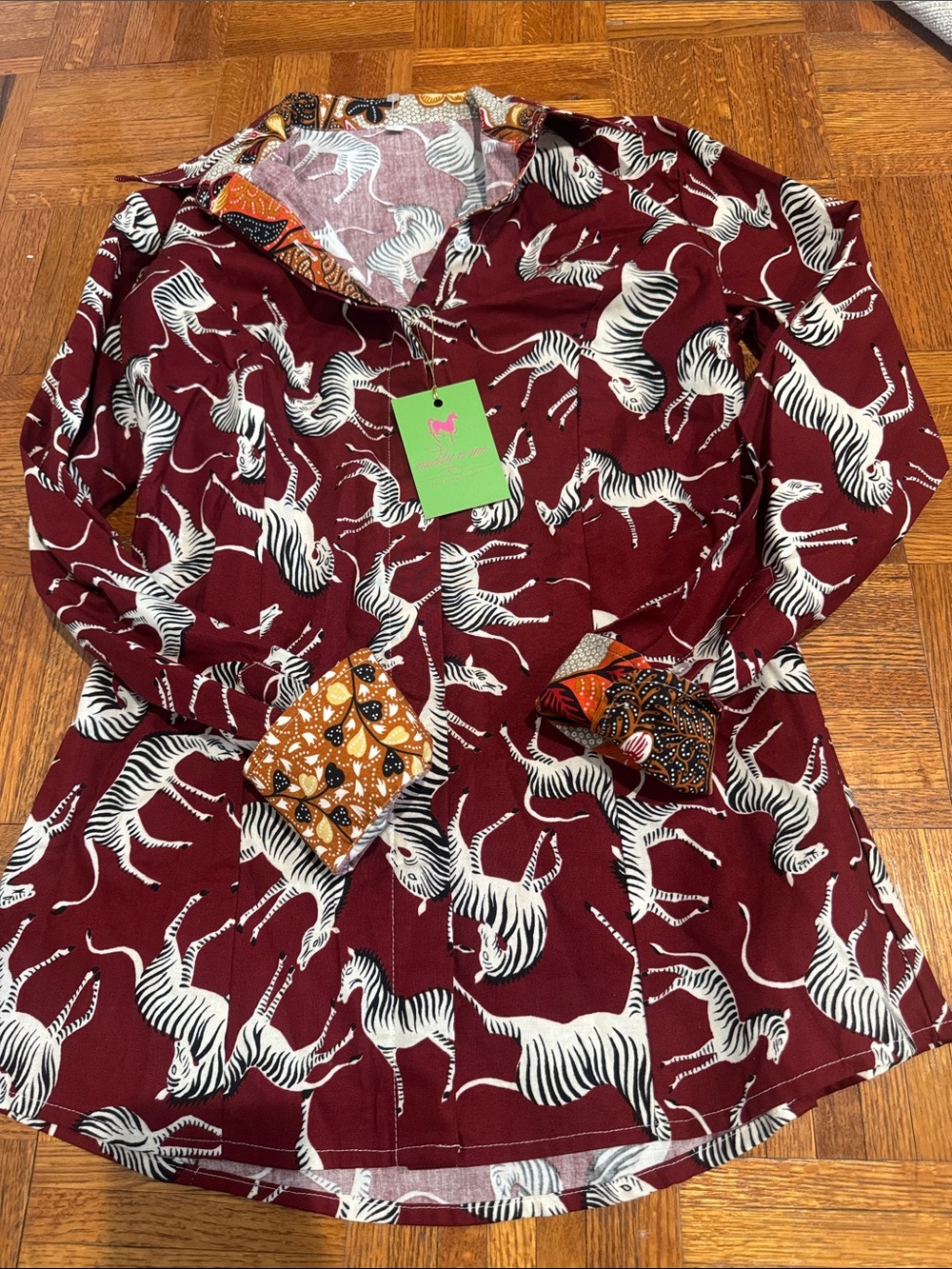 NWT middy n me coutureButton-Down Shirt Zebra Print with Contrast Cuffs